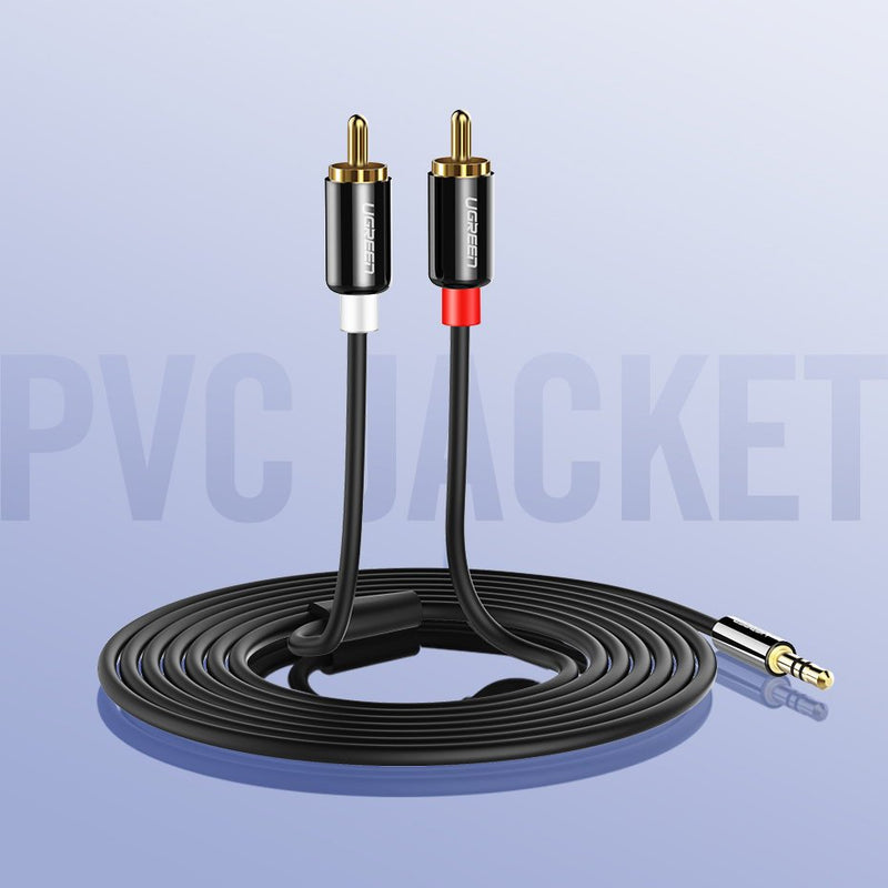 Ugreen 3.5mm To 2RCA Audio Cable – 2 Meter Stereo Jack To Phono Y Splitter – Gold Plated