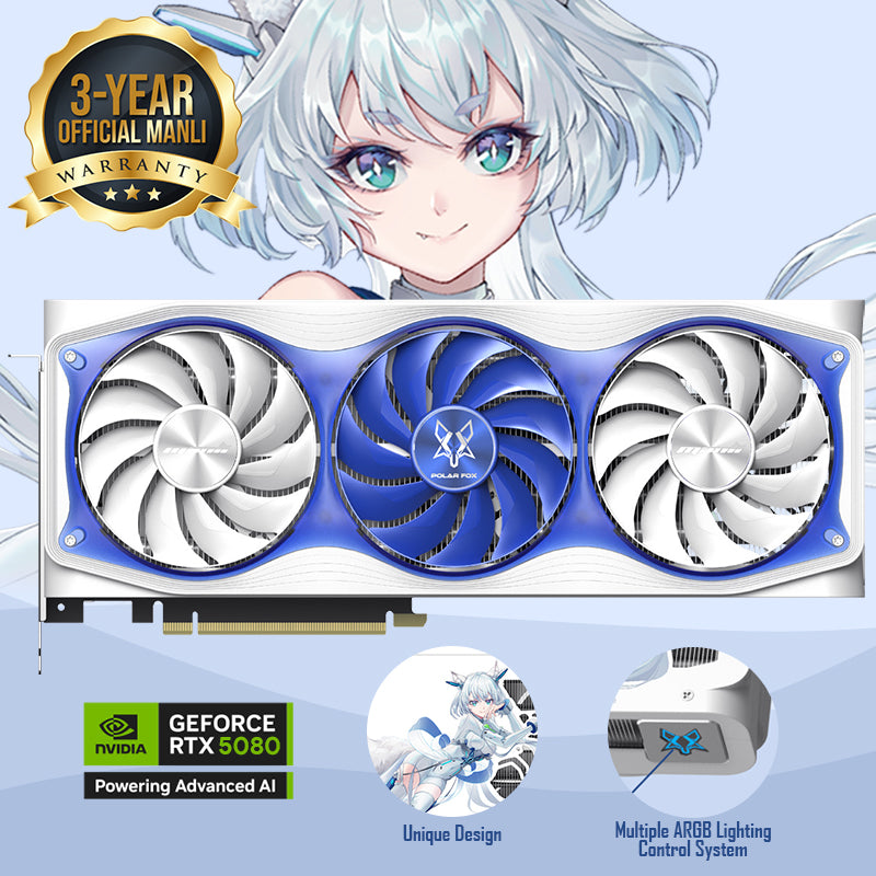 Manli Polar Fox GeForce RTX 5080 OC 16GB GDDR7 RGB Triple Cooler