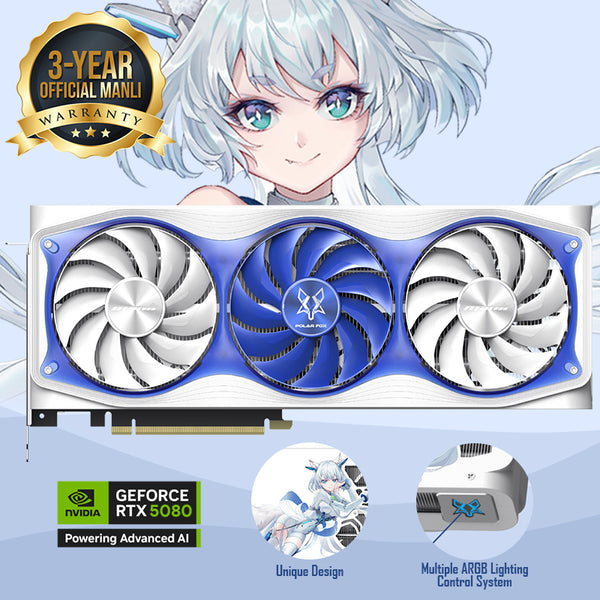Manli Polar Fox GeForce RTX 5080 OC 16GB GDDR7 RGB Triple Cooler