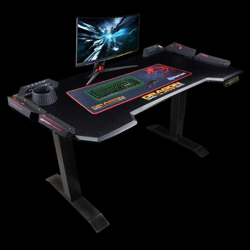 DRAGONWAR HEIGHT ADJUSTABLE RGB LIGHT EFFECT GAMING DESK 3 FOLD (GT-007)