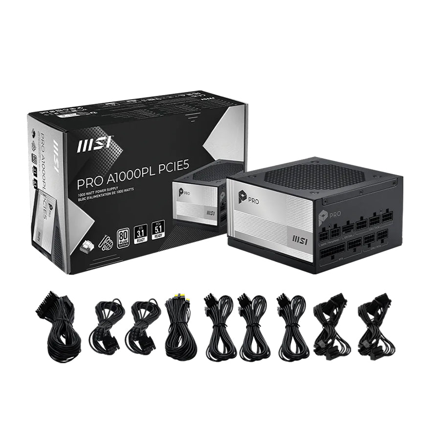 MSI Pro A1000PL 1000W PCIe5 80+ Platinum Fully Modular Power Supply