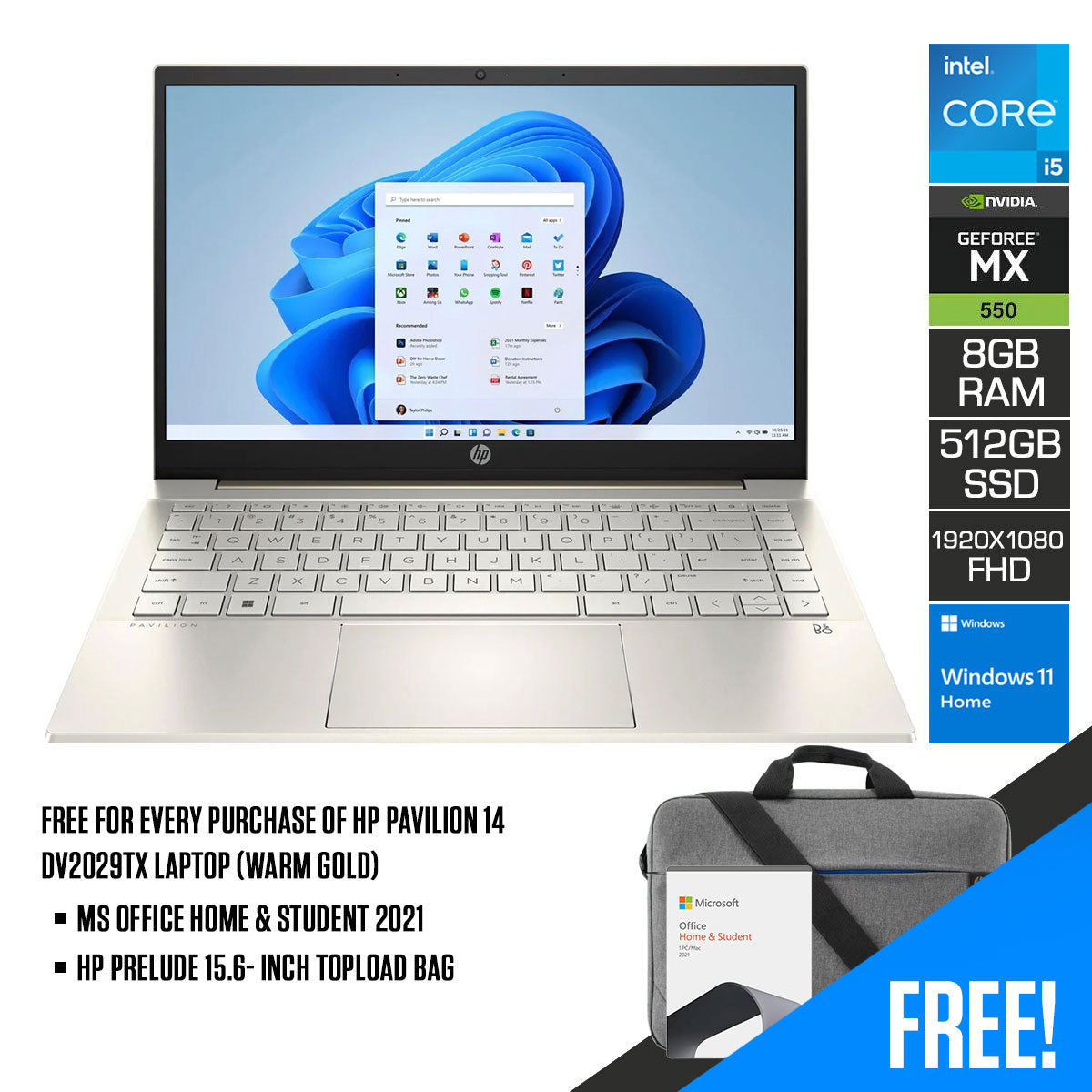 HP Pavilion 14-DV2029TX Laptop (Warm Gold) 