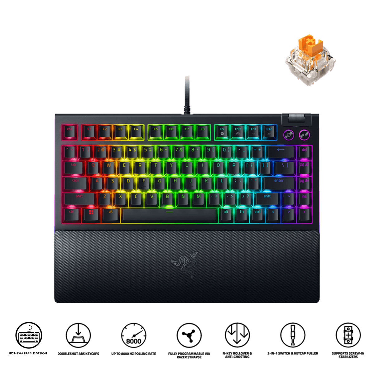 Razer Blackwidow V4 75% Hot-Swappable Mechanical Gaming Keyboard (Black) (Orange Switches)