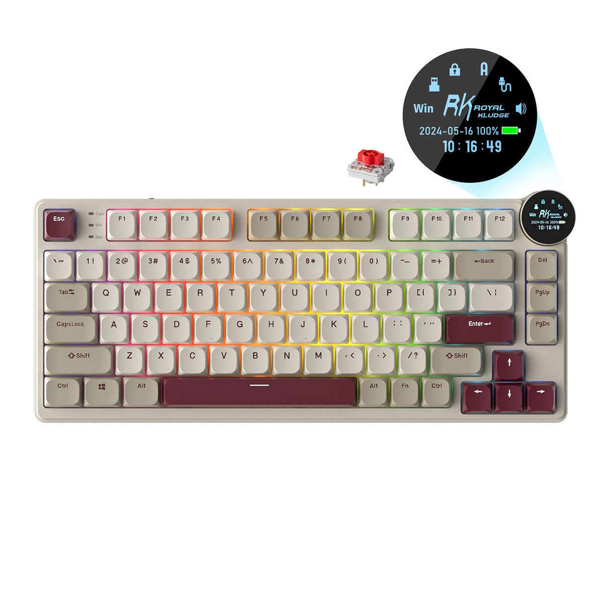 Royal Kludge RK N80 Tri-Mode RGB 80 Keys Hot Swappable Mechanical Keyboard Rosy Clouds (Red Switch, Brown Switch)