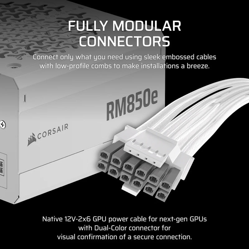Corsair RMe Series RM850e - Fully Modular Low-Noise ATX Power Supply (White) (CP-9020293-NA)
