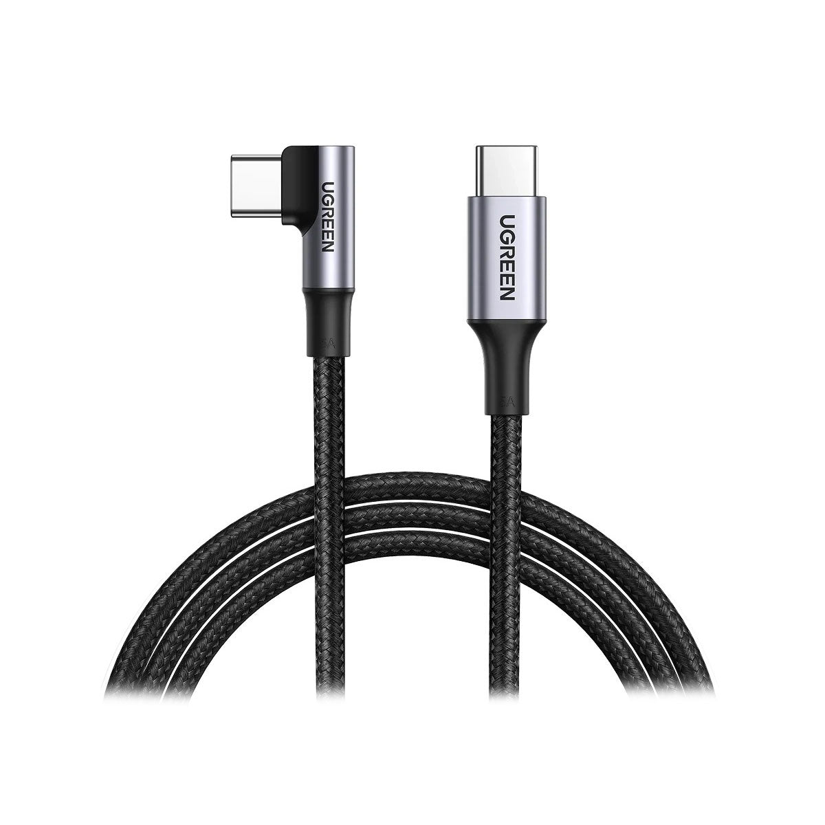 Ugreen USB-C 2.0 Male To Angled USB-C 2.0 Male 5A Data Cable - (Black)
