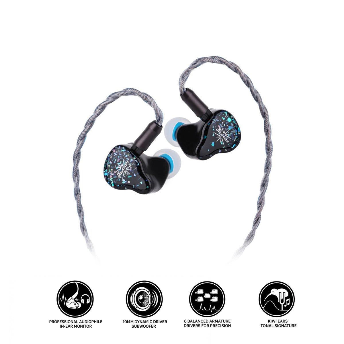 Kiwi Ears Astral 1DD + 6BA Hybrid In-Ear Monitor Hi-Fi Studio Recording & Mixing Earphone (Blue)