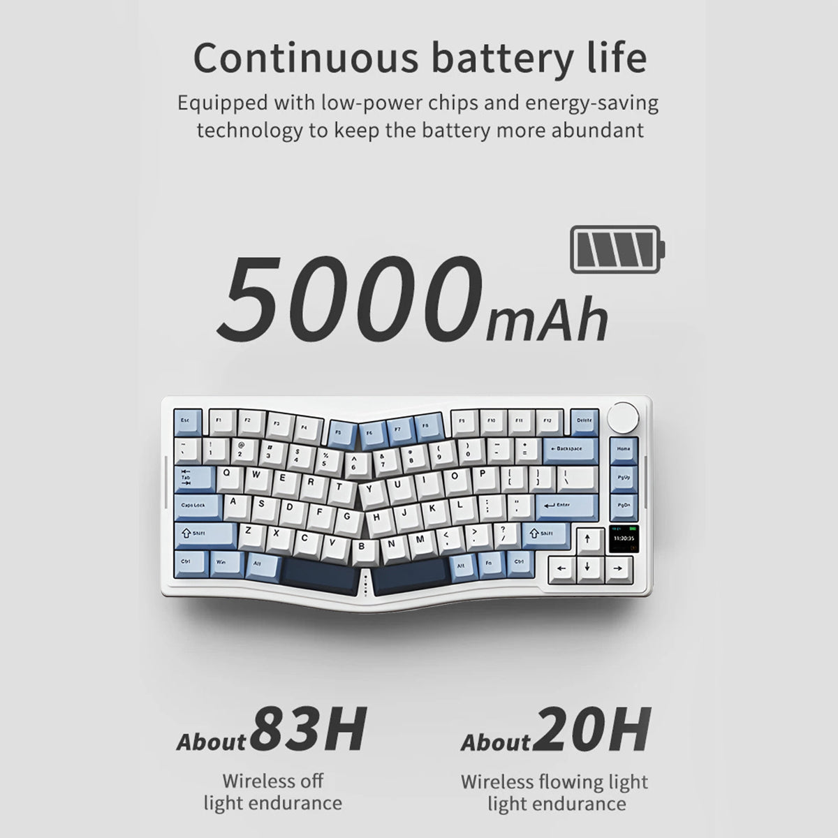 Ajazz AKS075 RGB Tri-Mode 75% Keys Hot Swappable Mechanical Keyboard with Screen (Blue/White/Blue) (Day Dream Switch)