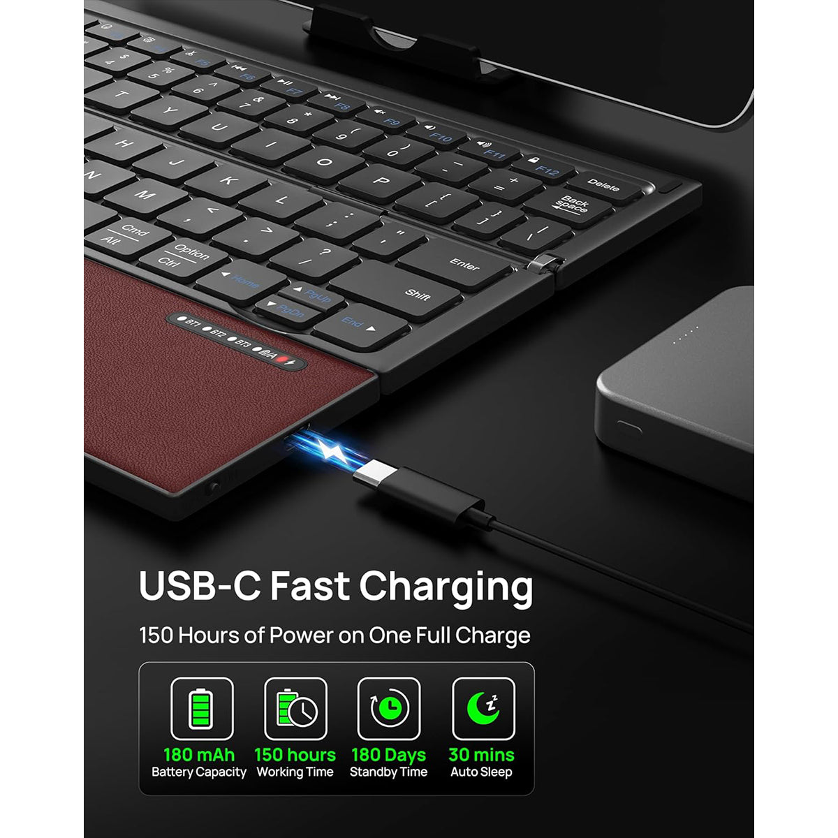 Harmonica Z01 Tri-Fold Keyboard with Touchpad (Wine Red)