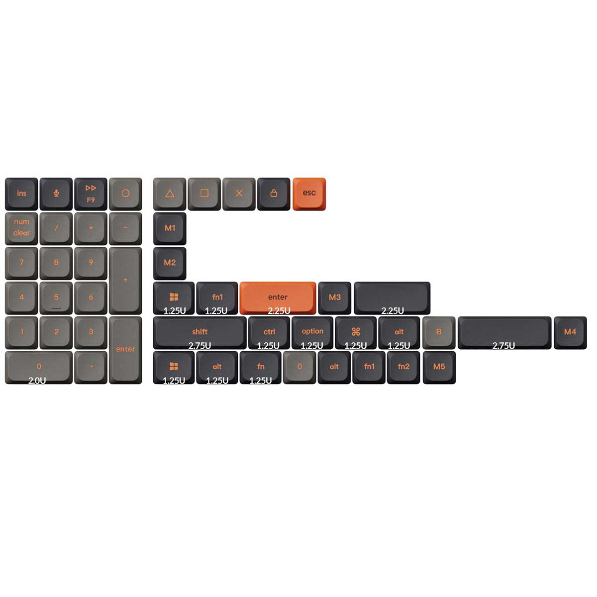 Keychron Low Profile Double Shot PBT LSA Full Set 133 Keys Keycap Set Version 2 (Carbon) (PBT-61)