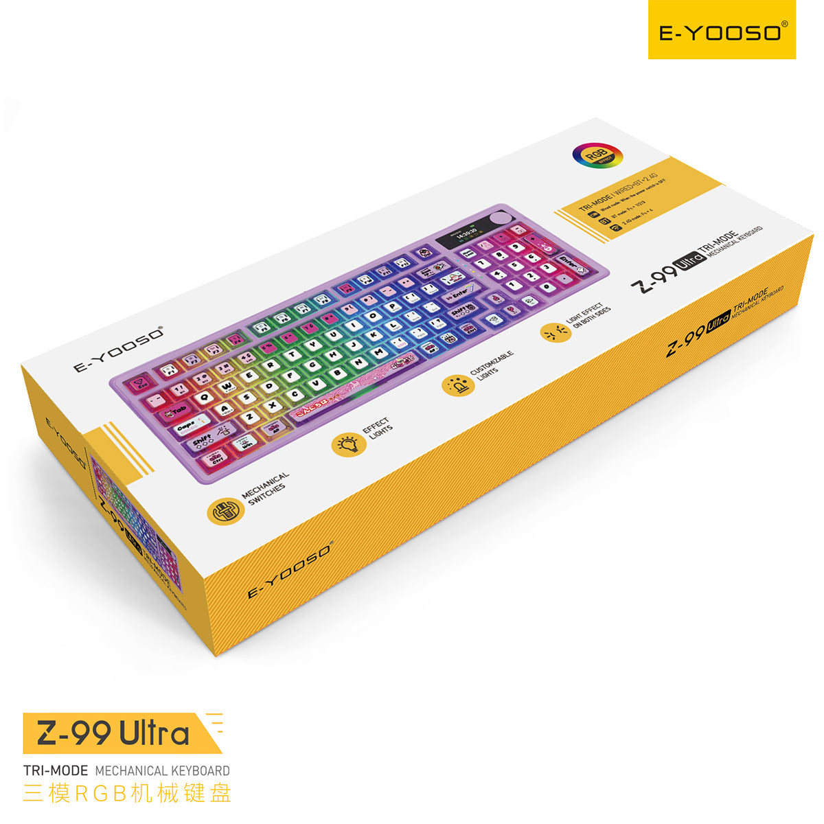 E-Yooso Z-99 Ultra RGB Tri-Mode Mechanical Keyboard Transparent Purple | DataBlitz