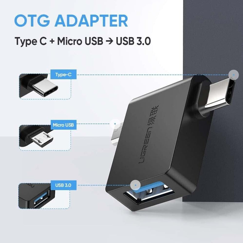 UGreen Micro USB + USB-C To USB 3.0 A Female OTG Adapter (Black) (30453/30453)