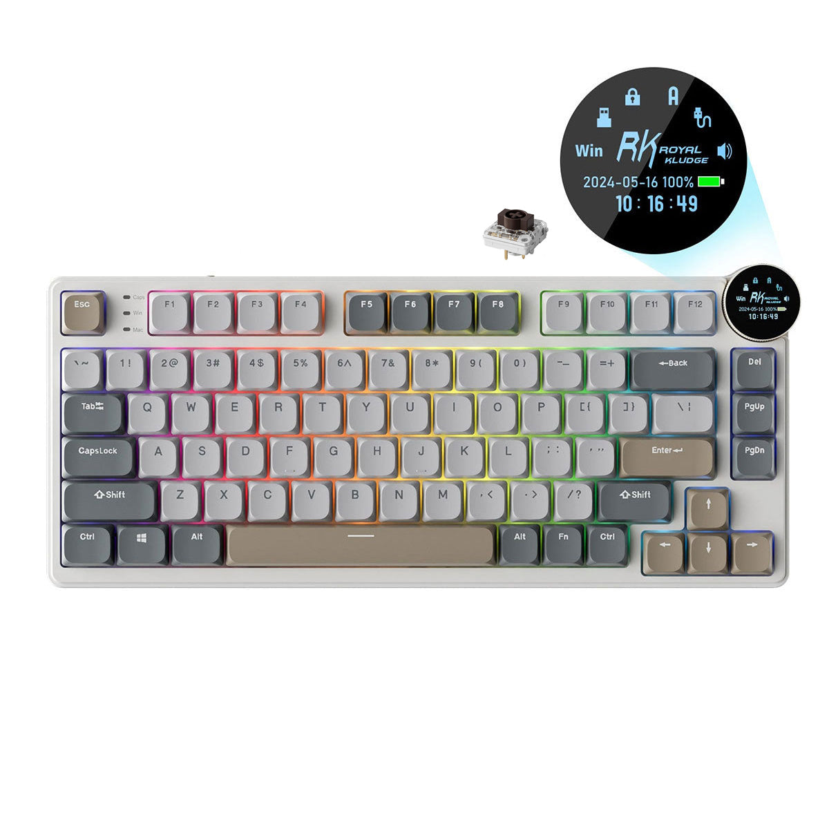 Royal Kludge RK N80 Tri-Mode RGB 80 Keys Hot Swappable Mechanical Keyboard Pearly Dawn (Red Switch, Brown Switch)