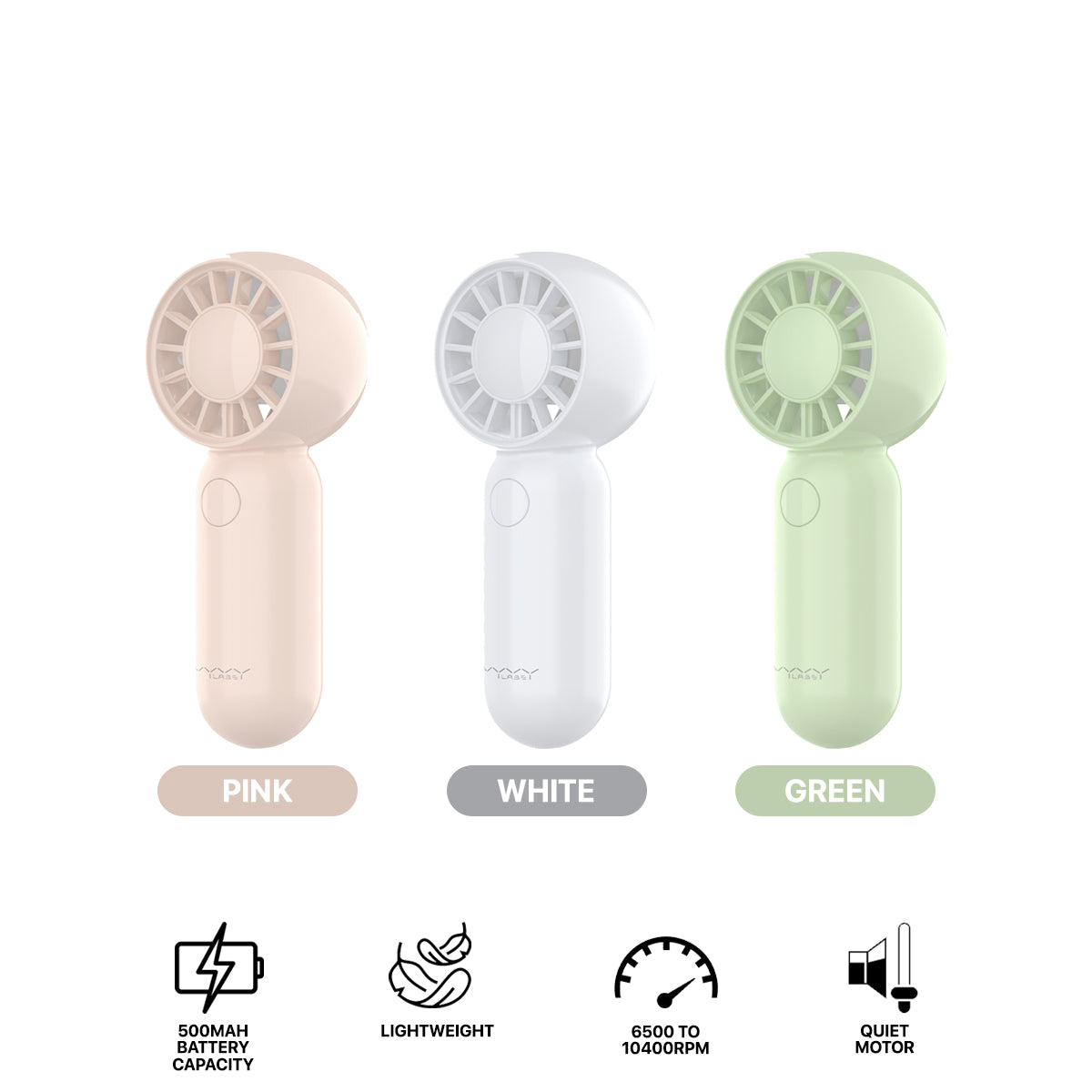 Vyvylabs Handheld Mini Pocket Fan (White, Pink, Green)