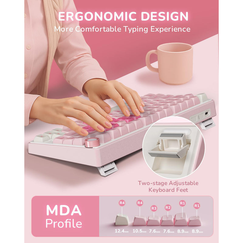 Royal Kludge R75 QMK Single-Mode RGB 81 Keys Hot-Swappable Mechanical Keyboard Pink Melody 