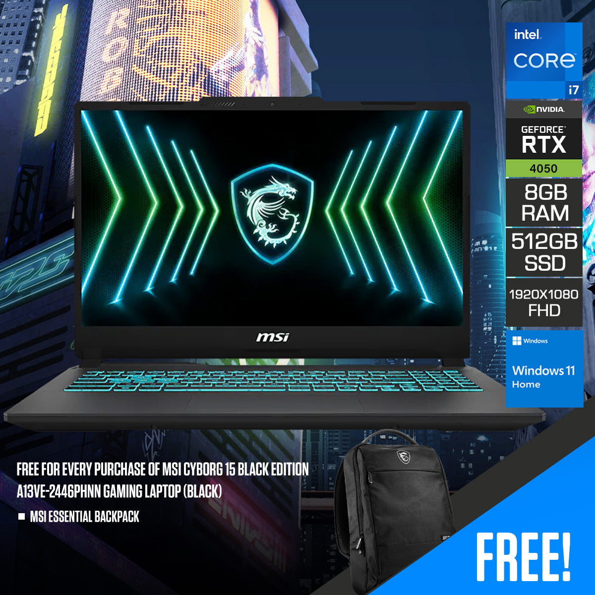 MSI Cyborg 15 Black Edition A13VE-2446PHNN Gaming Laptop (Black)