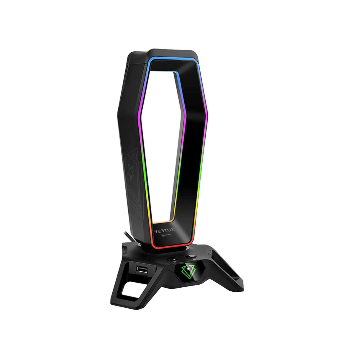 Vertux Hexarack Gaming Headphone Stand with Immersive 7.1 Audio Ports Black