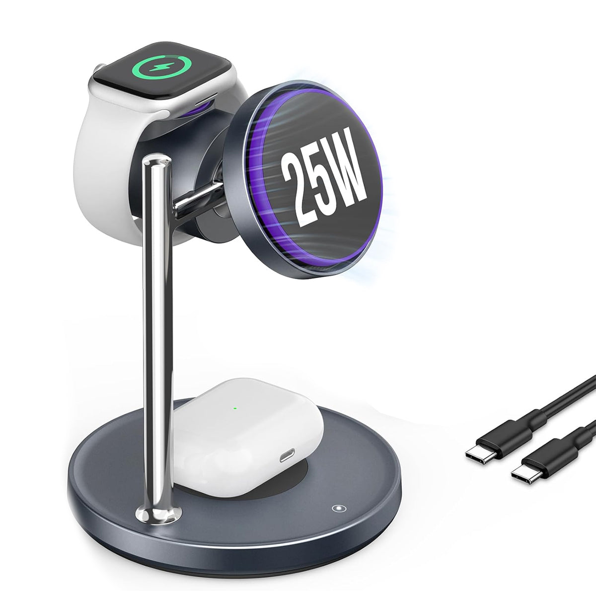 SODI T13W Qi2 25W 3-in-1 Wireless Charger with Silent Cooling Fan