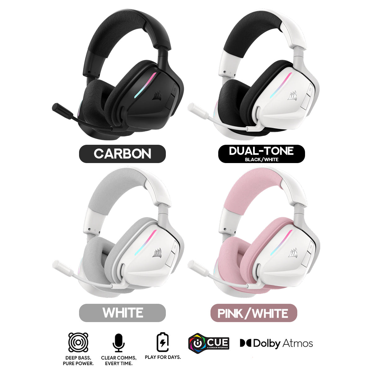 Corsair Void Wireless V2 Gaming Headset for Nintendo Switch/ Playstation/ PC/ Mac/ Mobile (Carbon, White, Dual Tone - Black/White, Pink/White)