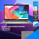 MSI Modern 14 F13MG-891PHNN Laptop (Urban Silver) | 14" FHD (1920x1080) IPS | Core i5-1334U | 16GB RAM | 512GB SSD | Intel Iris Xe | Windows 11 Home | MSI Sleeve Bag GP