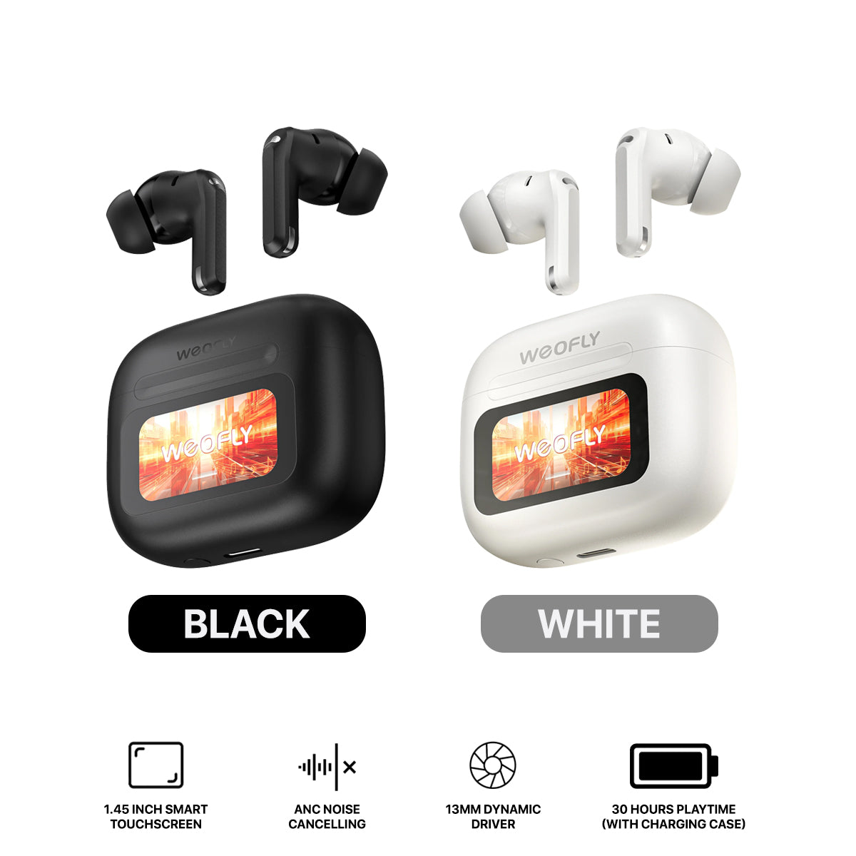 Weofly LifeFits 2 ANC Earbuds (Black, White)