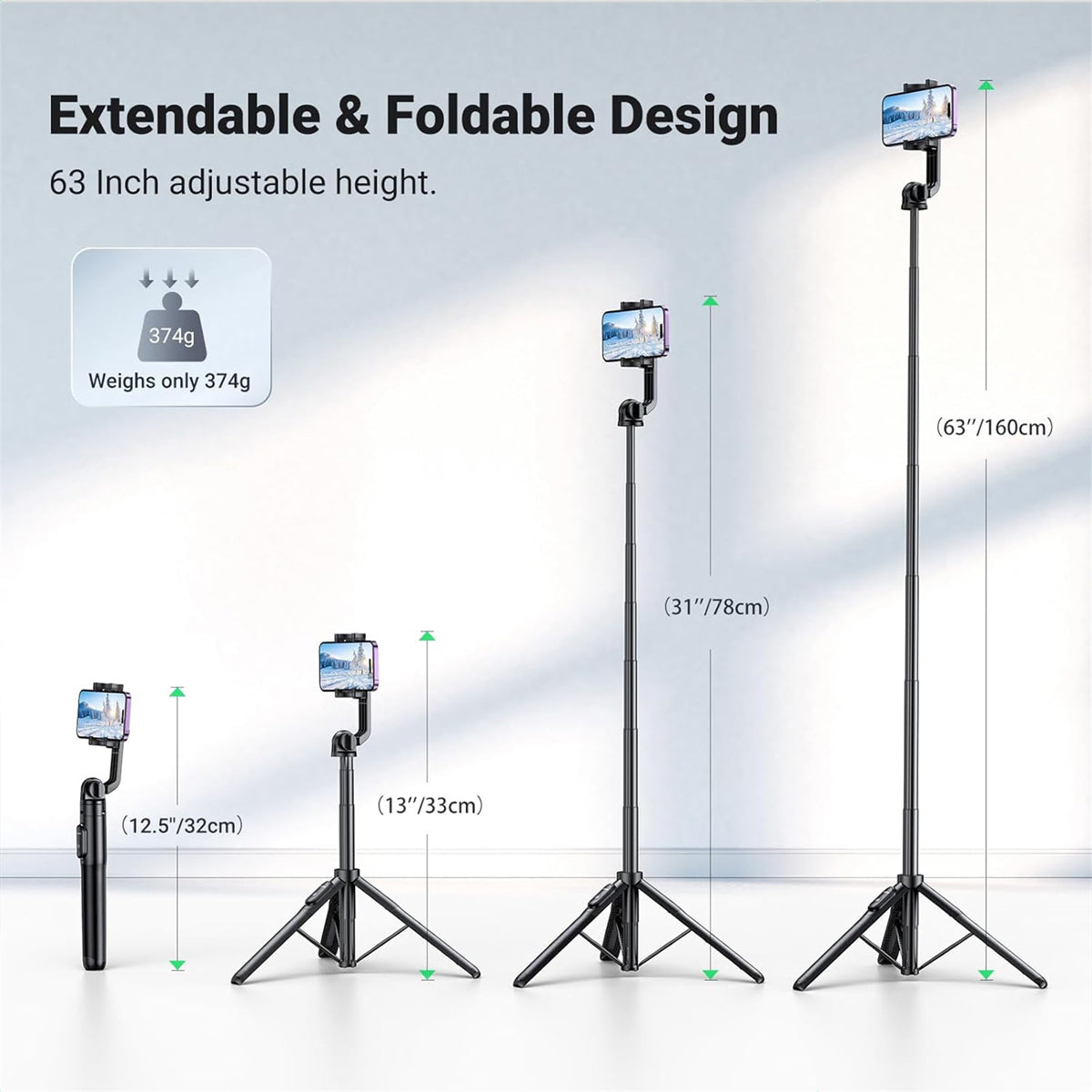 Ugreen Selfie Stick Tripod Stand with BT Remote & Adjustable Length