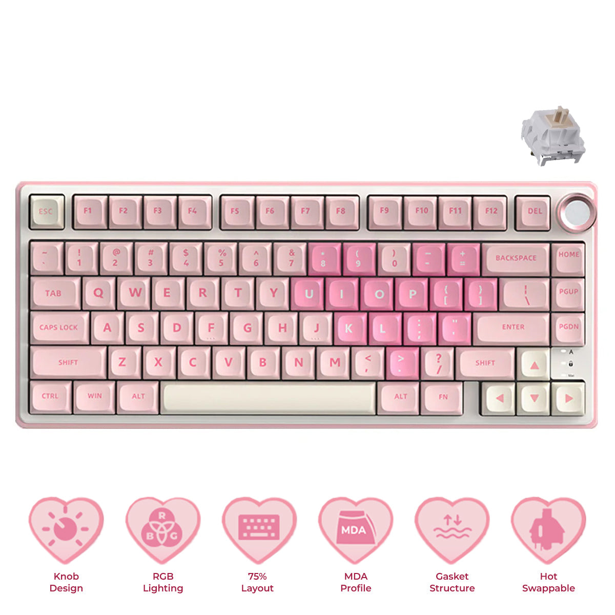 Royal Kludge R75 QMK Single-Mode RGB 81 Keys Hot-Swappable Mechanical Keyboard Pink Melody (Cream, Beige Switch)