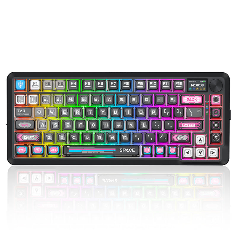 Redragon K708MC RGB Flekact Pro 82 Keys 75% Gasket Mounted Wireless Mechanical Keyboard with Customizable Smart LCD Screen (Special Keycaps Ed.)