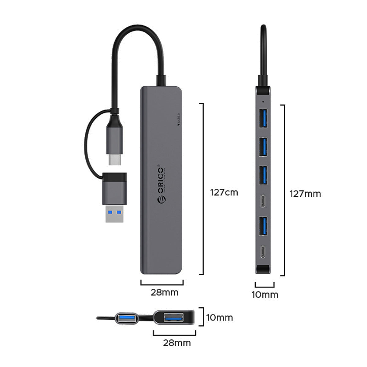 Orico YSA7-U3 7-Port USB 3.0 Hub (Dark Grey)