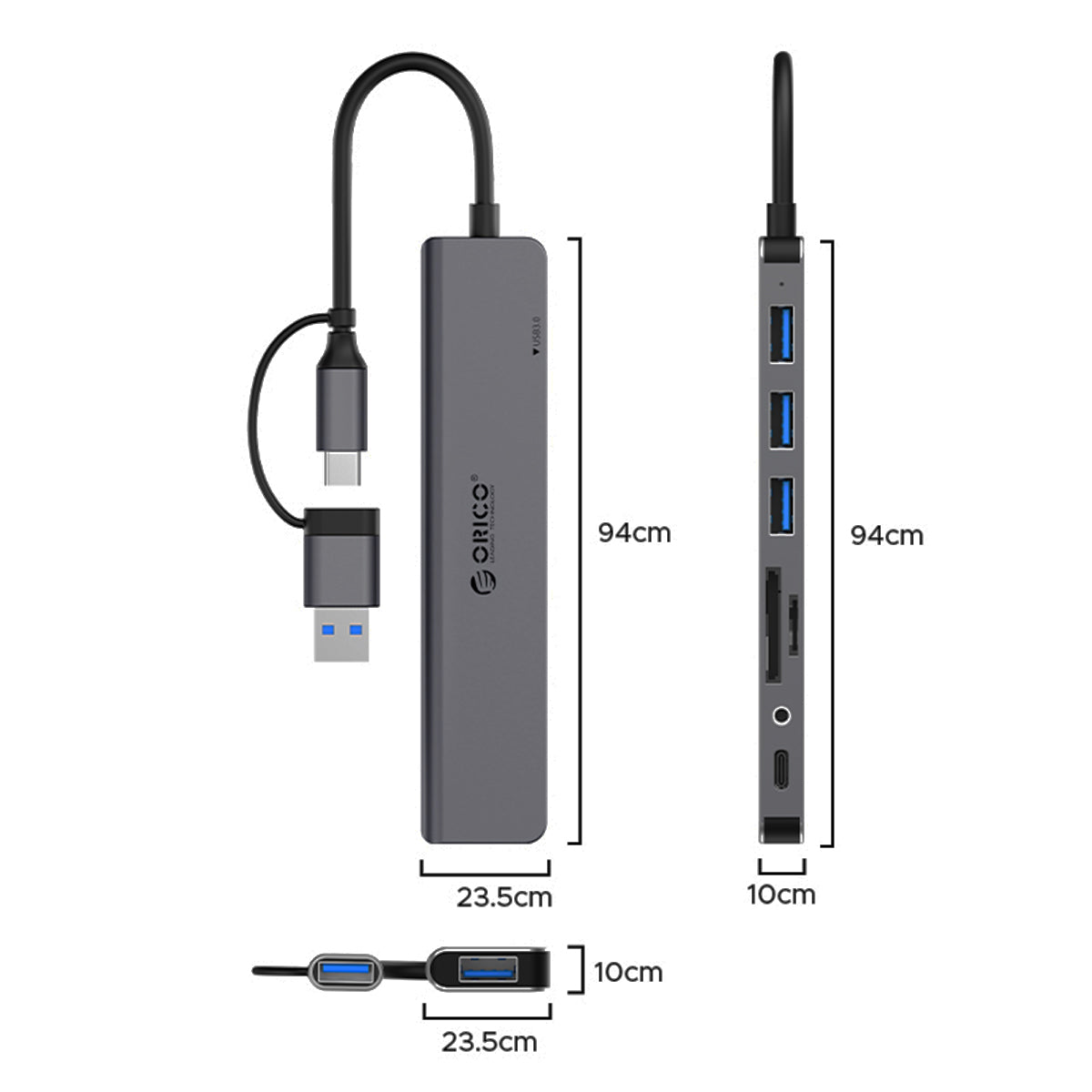 Orico YSA8-U3 8-Port Mini USB 3.0 Hub (Dark Grey)