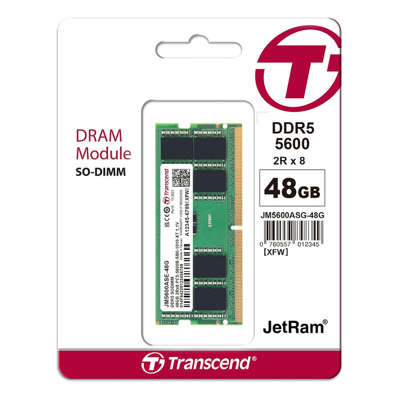 Transcend JetRam 48GB DDR5 5600MHz SODIMM 2Rx8 CL46 1.1V (JM5600ASE-48G)