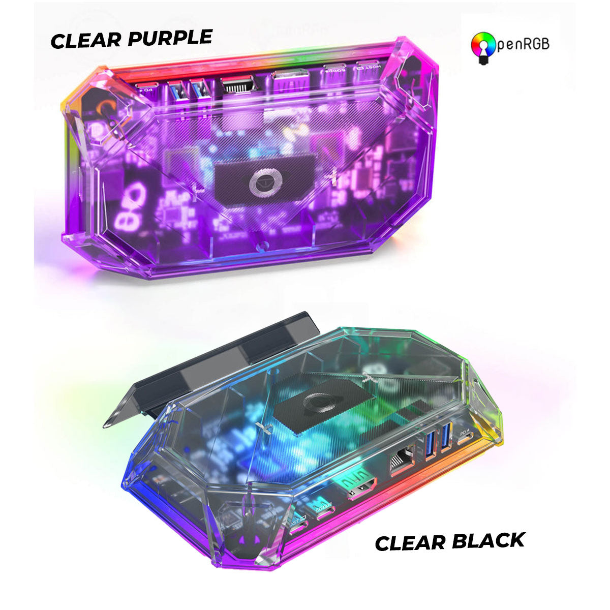 JSAUX 8-Port RGB Docking Station Pro for Steam Deck/ Steam Deck OLED/ ROG Ally/ ROG Ally X/ Legion Go/ MSI Claw (Clear Black, Clear Purple) (HB0801S)