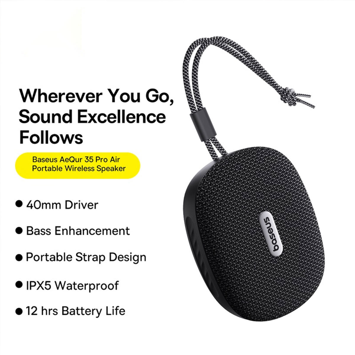 Baseus AeQur 35 Pro Air Portable Wireless Speaker (Cluster Black) (A20077600127-00)