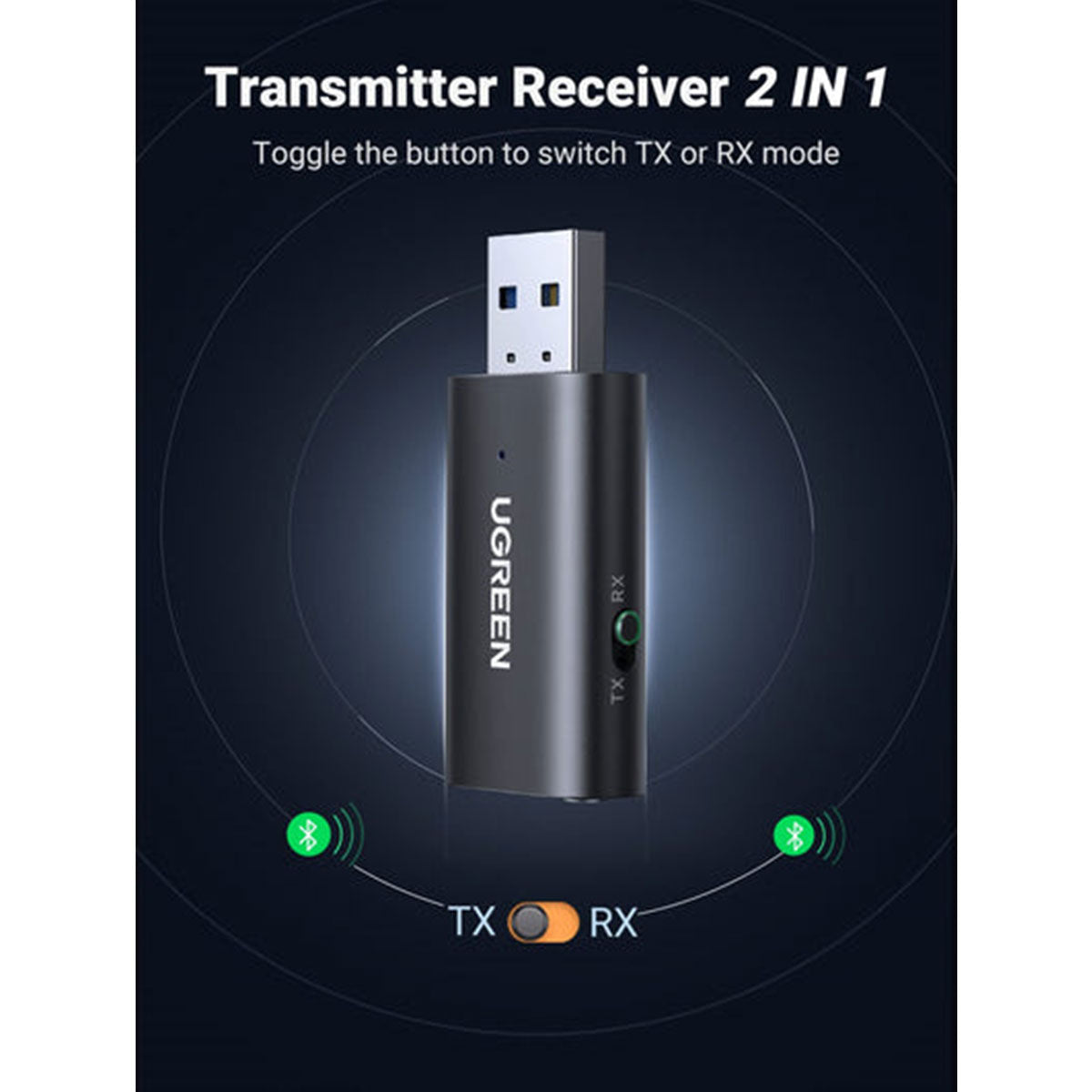 Ugreen Bluetooth Audio Transceiver with Mic (Black) (CM523/60300)
