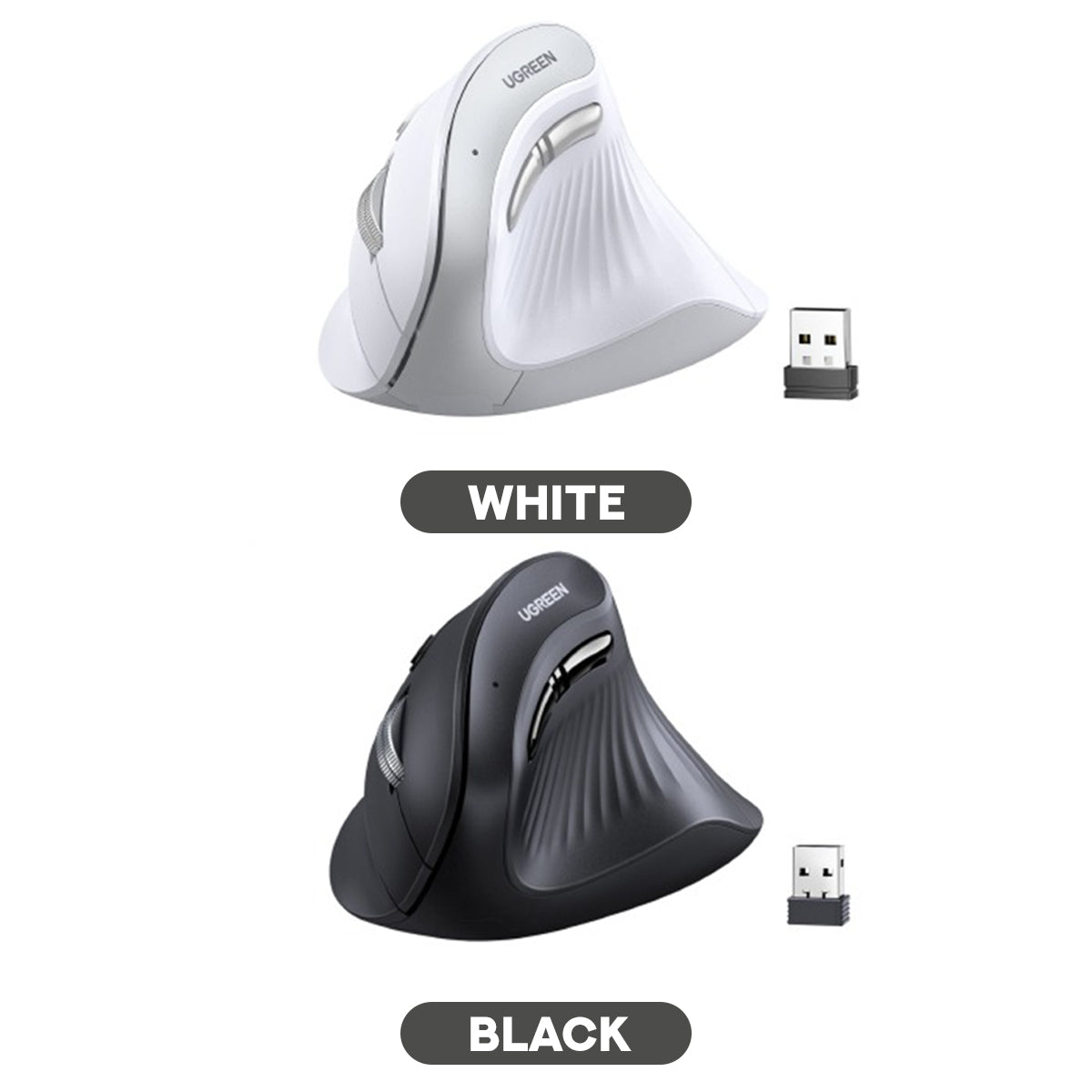 Ugreen Multi-Mode 4000DPI Wireless Vertical Mouse (Black, White)