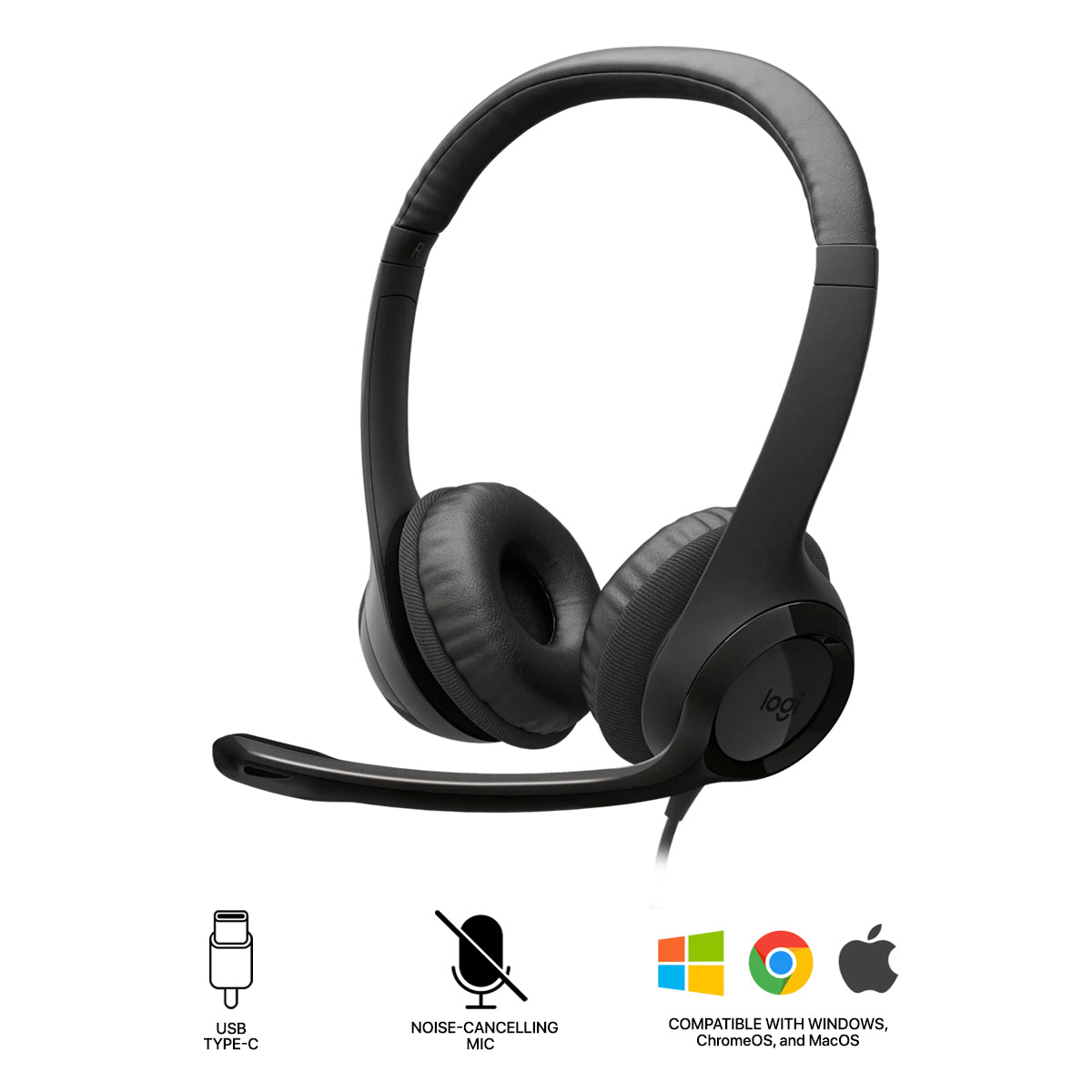 Logitech H390 USB-C Computer Headset (Midnight Black) (981-001577)