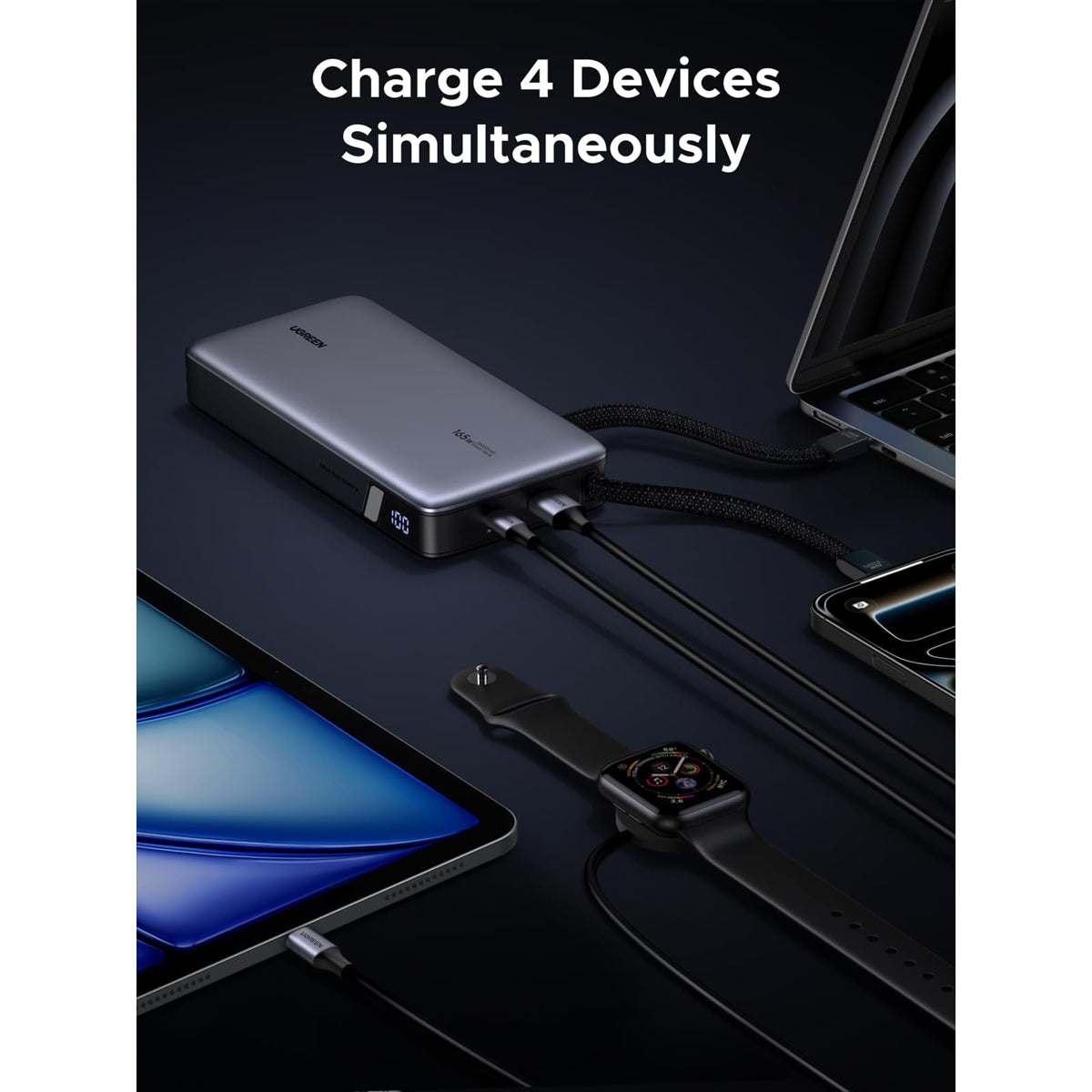 Ugreen 25000mAh 165W Power Bank with Built-in Cable (Space Grey)
