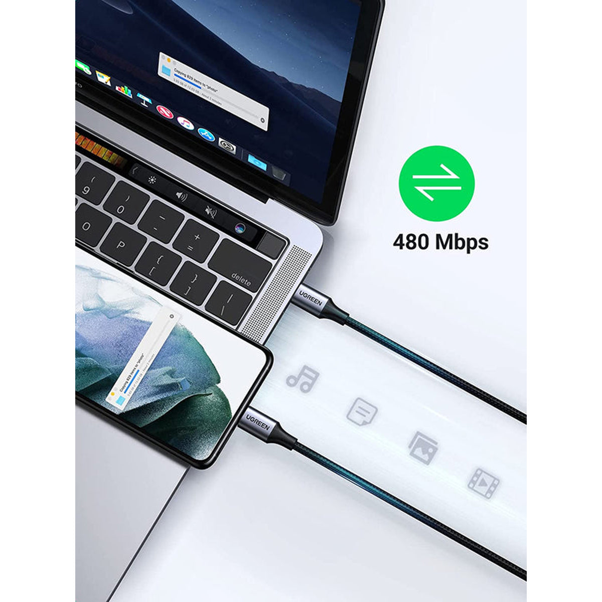 Ugreen USB-C 2.0 Male to USB-C 2.0 Male 3A Data Cable - 0.5m (Gray Black) (US261/50149)
