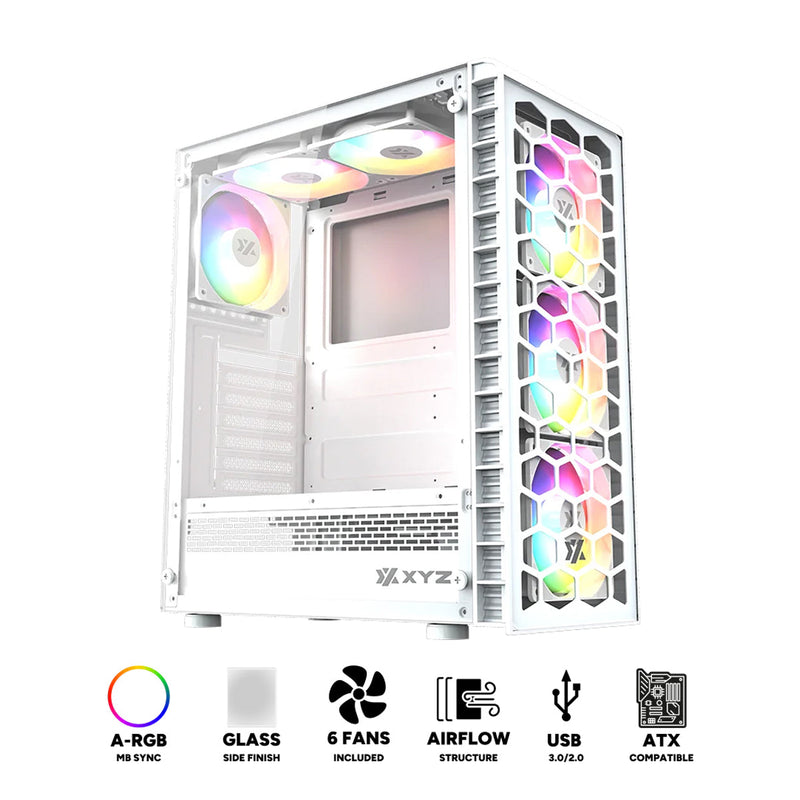 XYZ Airone 300 Glass Edition ATX PC Case with 6 Pre-Installed 120mm Airplus 100 ARGB Fans (White) (X-CS-AIRONE3G-3W) (XYZ-SA-817)