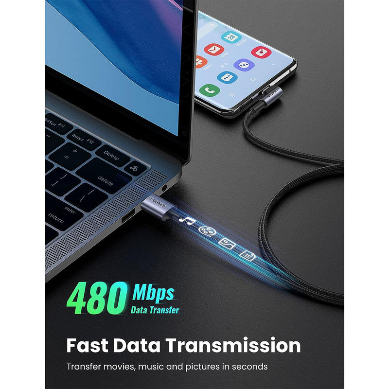 UGreen Right Angle USB-A to USB-C Data Cable - 1M (Space Gray)