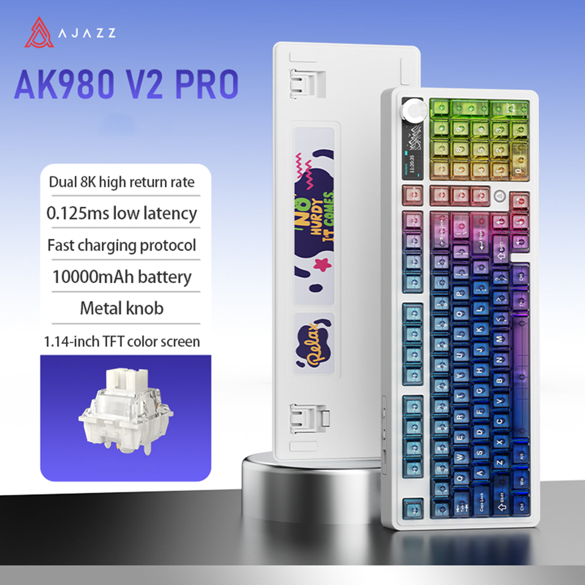 Ajazz AK980 V2 Pro RGB Tri-Mode Mechanical Keyboard (Transparent Blue Purple Pink Orange) (Lichee Switch)