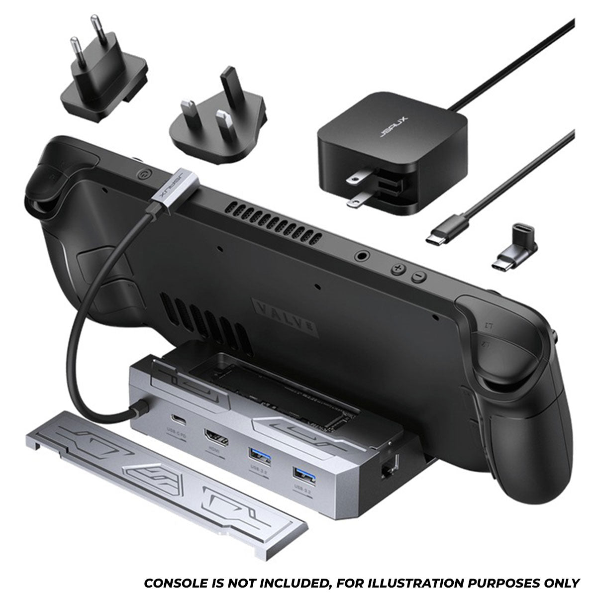 JSAUX USB-C 6-in-1 Docking Station with M.2 SSD Enclosure & 65W Charger Set for Steam Deck/ Steam Deck OLED/ ROG Ally/ Legion Go (Grey) (HB0604)