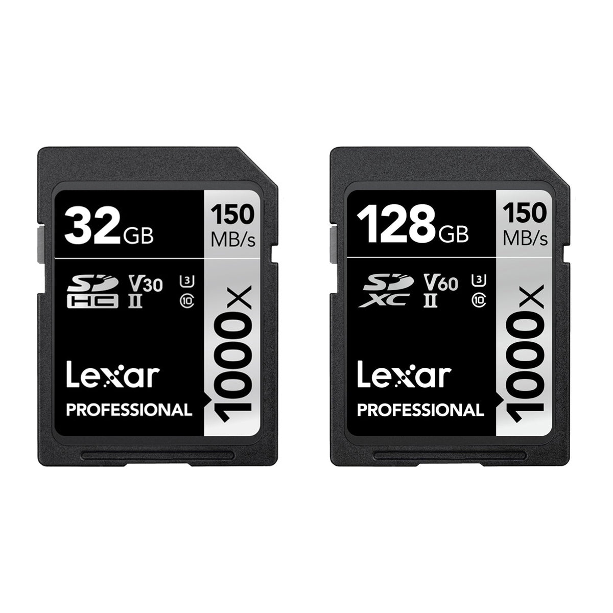 Lexar Professional 1000x SDXC UHS-II C10 U3 V30 150MB/s Read Card (32GB, 128GB)