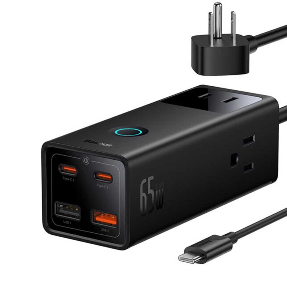 Baseus PowerCombo Digital PowerStrip 3AC+2U+2C 65W with 1.5m Power Cord (Black) (PSLA020101) Includes 3 Pin to 2 Pin Adapter