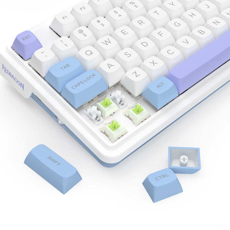 Redragon K673WBP RGB Ucal Max 81-Key 75% Gasket-Mounted Hot-Swappable Wireless Mechanical Keyboard with Knob (Mint Mambo Switch) (Moonrise Violet)