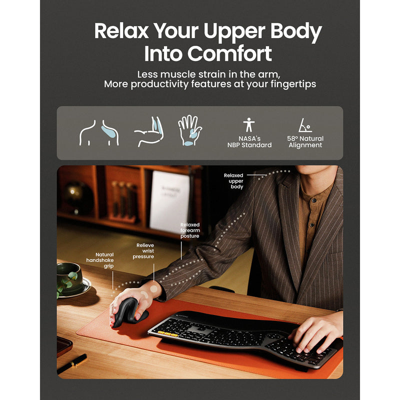 ProtoArc EM11 NL Rechargeable Multi-Device Ergonomic Vertical Mouse (Black, Black/Green, White, Black/Blue, Black/Gold, White/Gold)