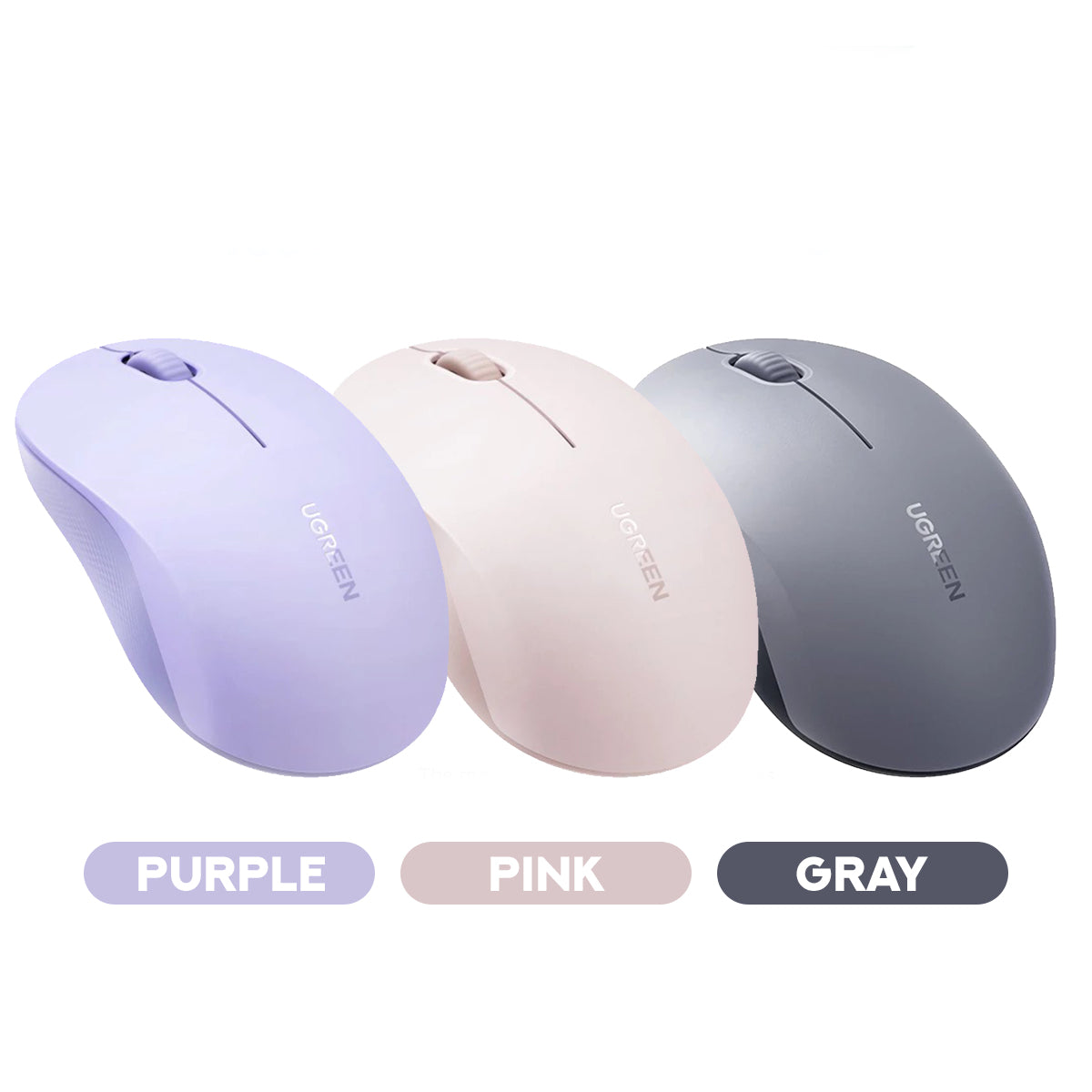 Ugreen Multi-Mode 4000DPI Wireless Mouse (Pink, Purple, Gray)