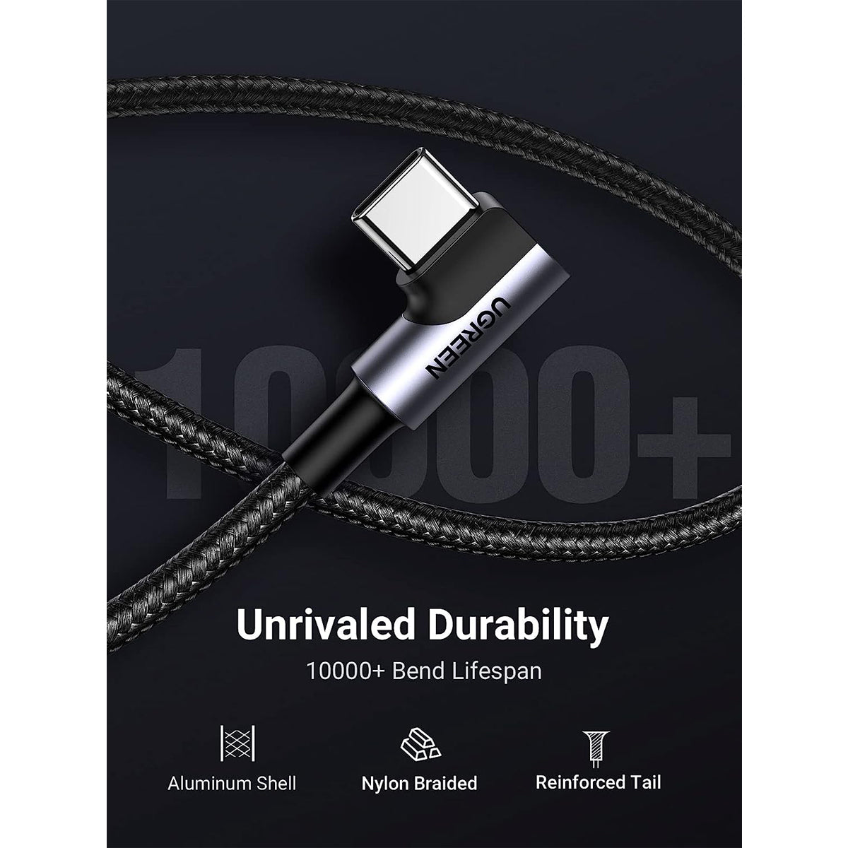 UGreen Right Angle USB-A to USB-C Data Cable - 1M (Space Gray)