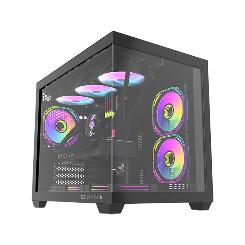 DarkFlash C285MP V2 Exquisite mATX PC Case Tempered Glass Panoramic Side Transparent (Black)