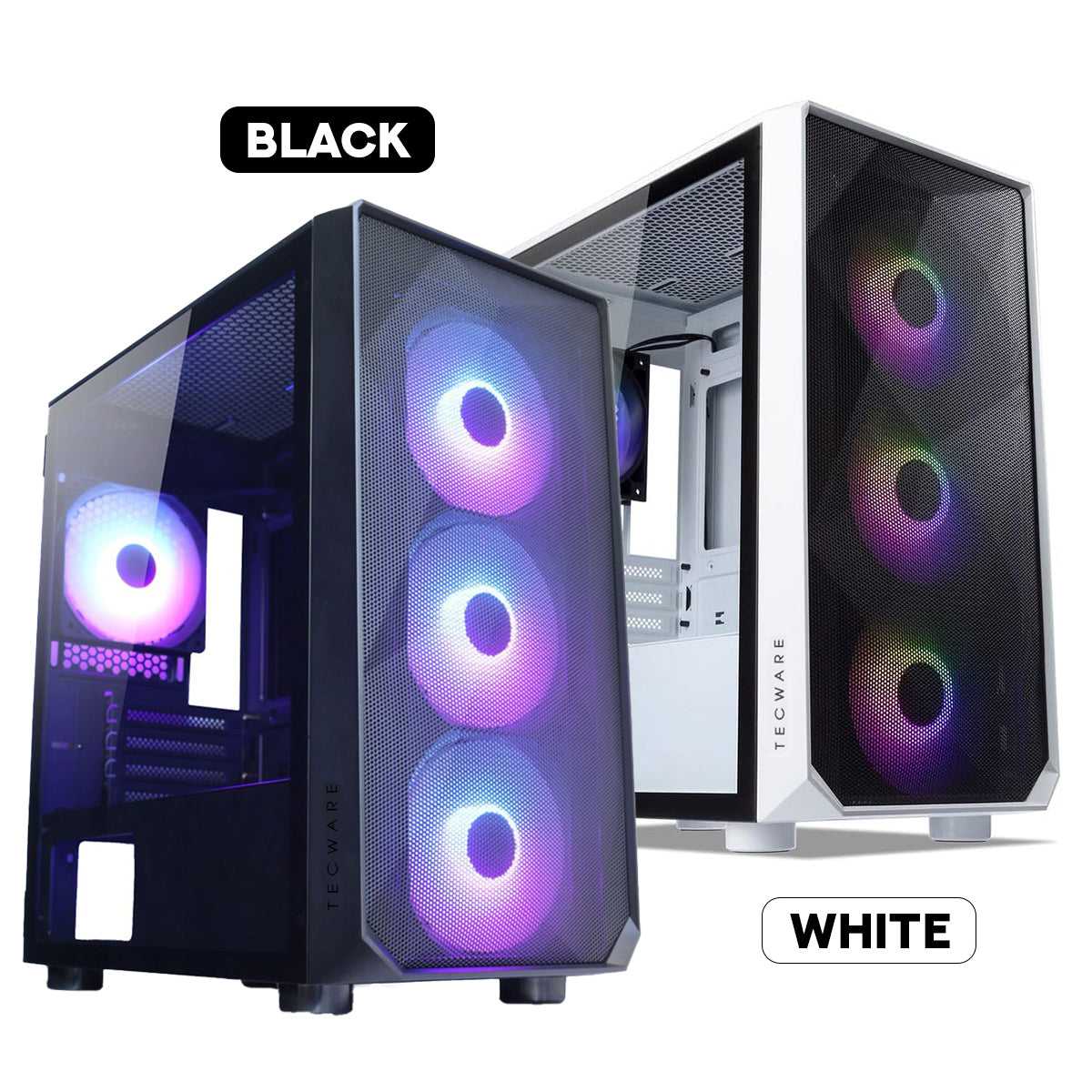 Tecware Forge M Omni Link Mesh Front /TG Side Panel High Airflow PC Case (Black, White)